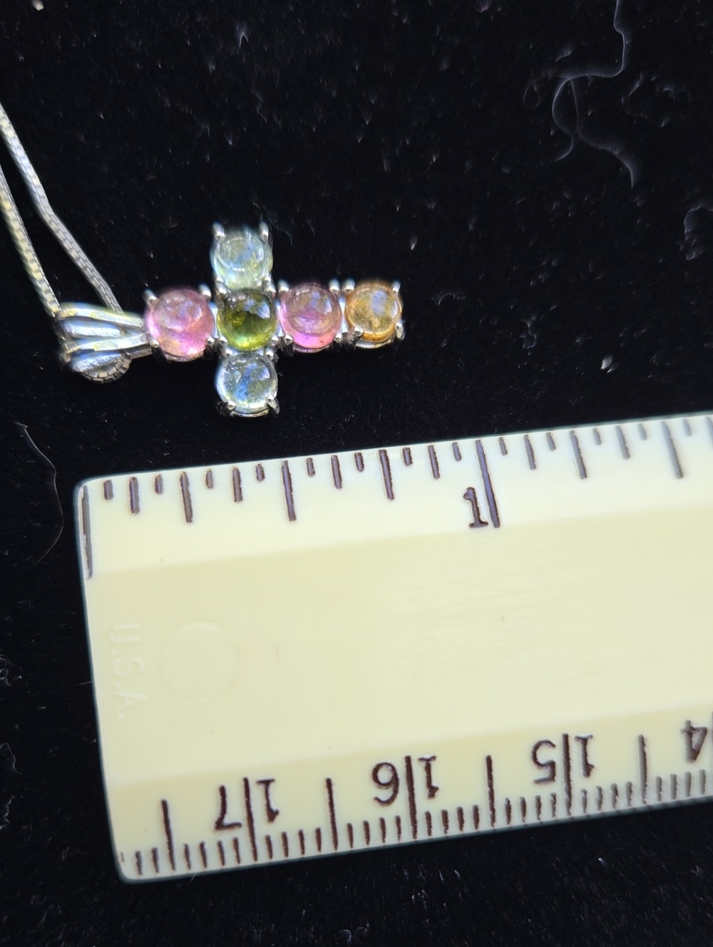 Sweet Multi-Colored Tourmaline Cross Pendant/Necklace - Silver - Picture 5 of 5